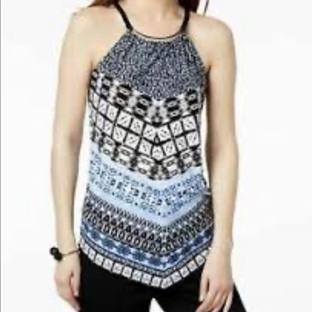 Blue printed hardware neck halter top size pet/pet